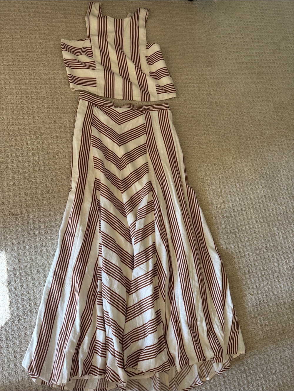 LOFT Chevron Striped Two-Piece Maxi skirt/top SET in Cream and Brown